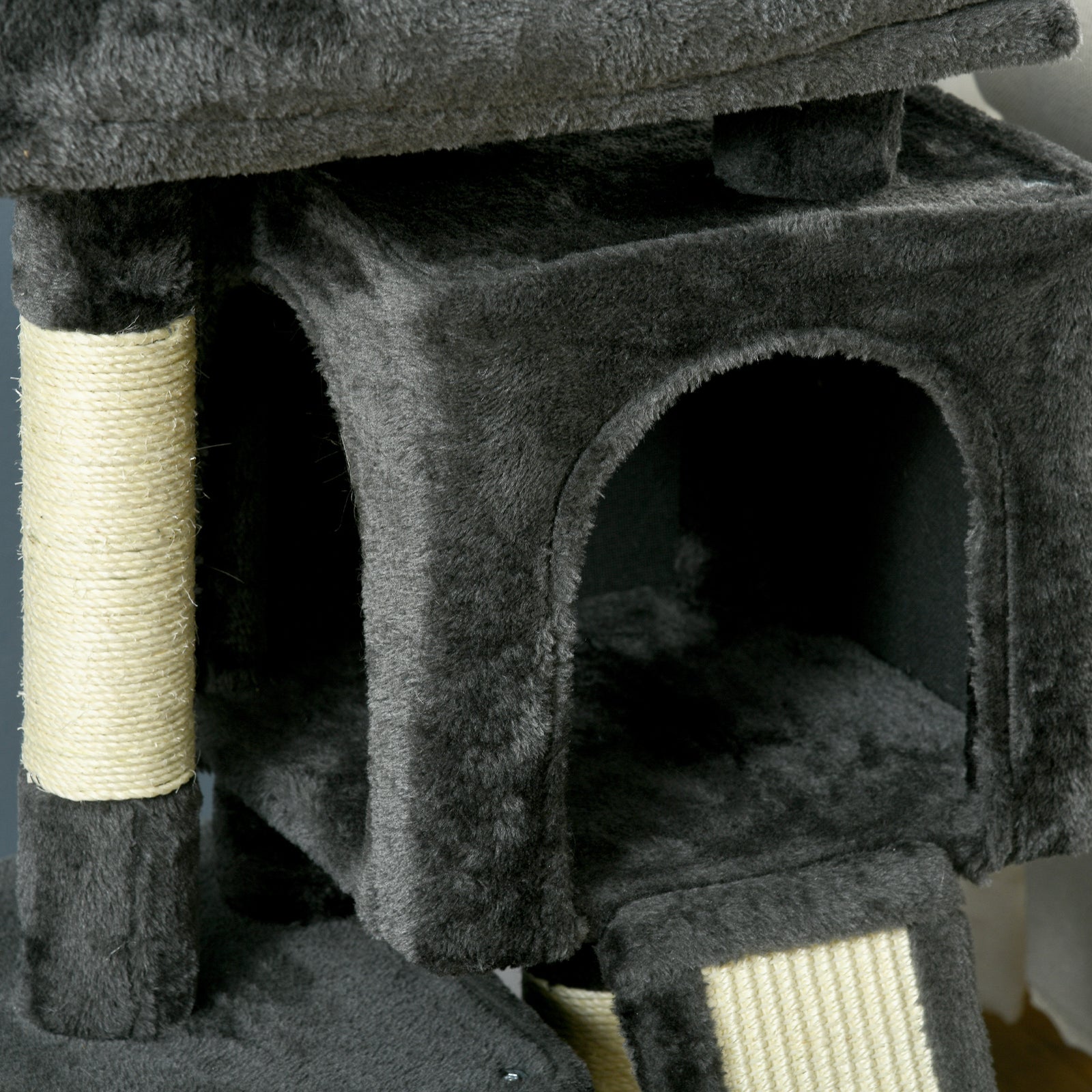 Cat Rest & Play Activity Tree W/ 2 House Perch Scratching Post | Black