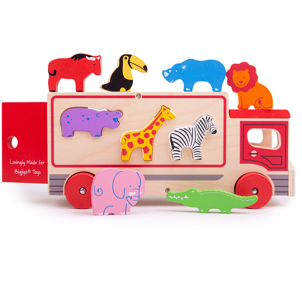 Wooden Safari Sorting Lorry Toy, Includes 9 Wooden Animals