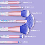 Aquarius Cosmic Makeup Brush Set 7 Piece Pink Purple Liquid Glitter Handle Beauty Kit