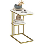 HOMCOM C-shaped Narrow Side Table, End Table With Shelf, White Marble Grain
