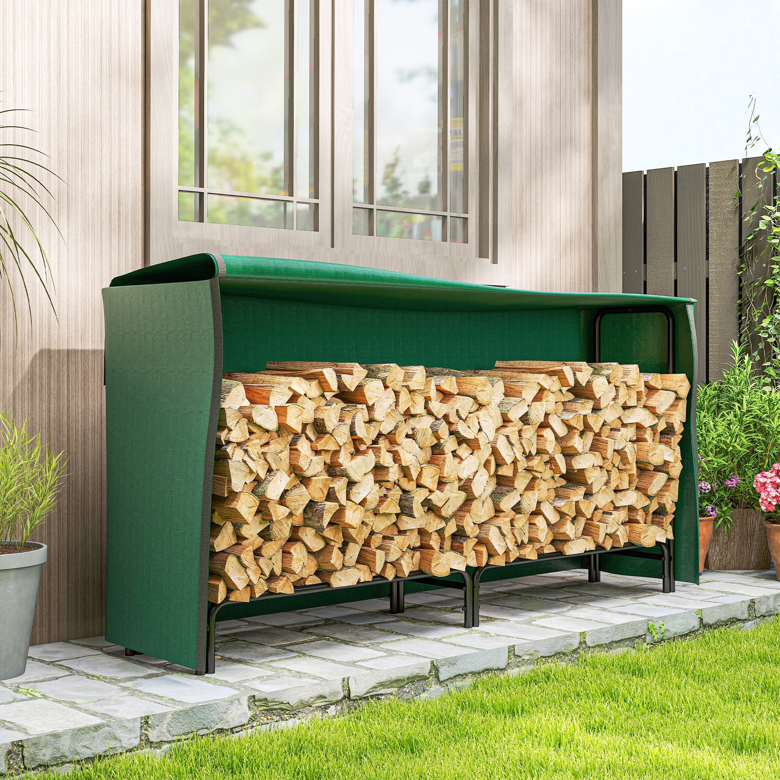 Metal Firewood Rack, Log Holder, 200 X 36 X 99 Cm