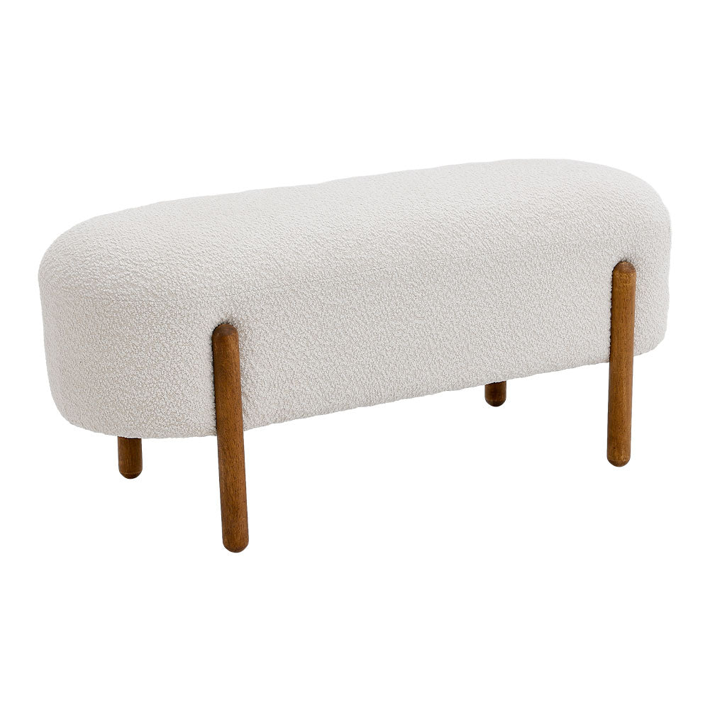 Contemporary Fabric Upholstered Bench with Solid Walnut Wood Legs, Beige，106.5cm W 44cm H