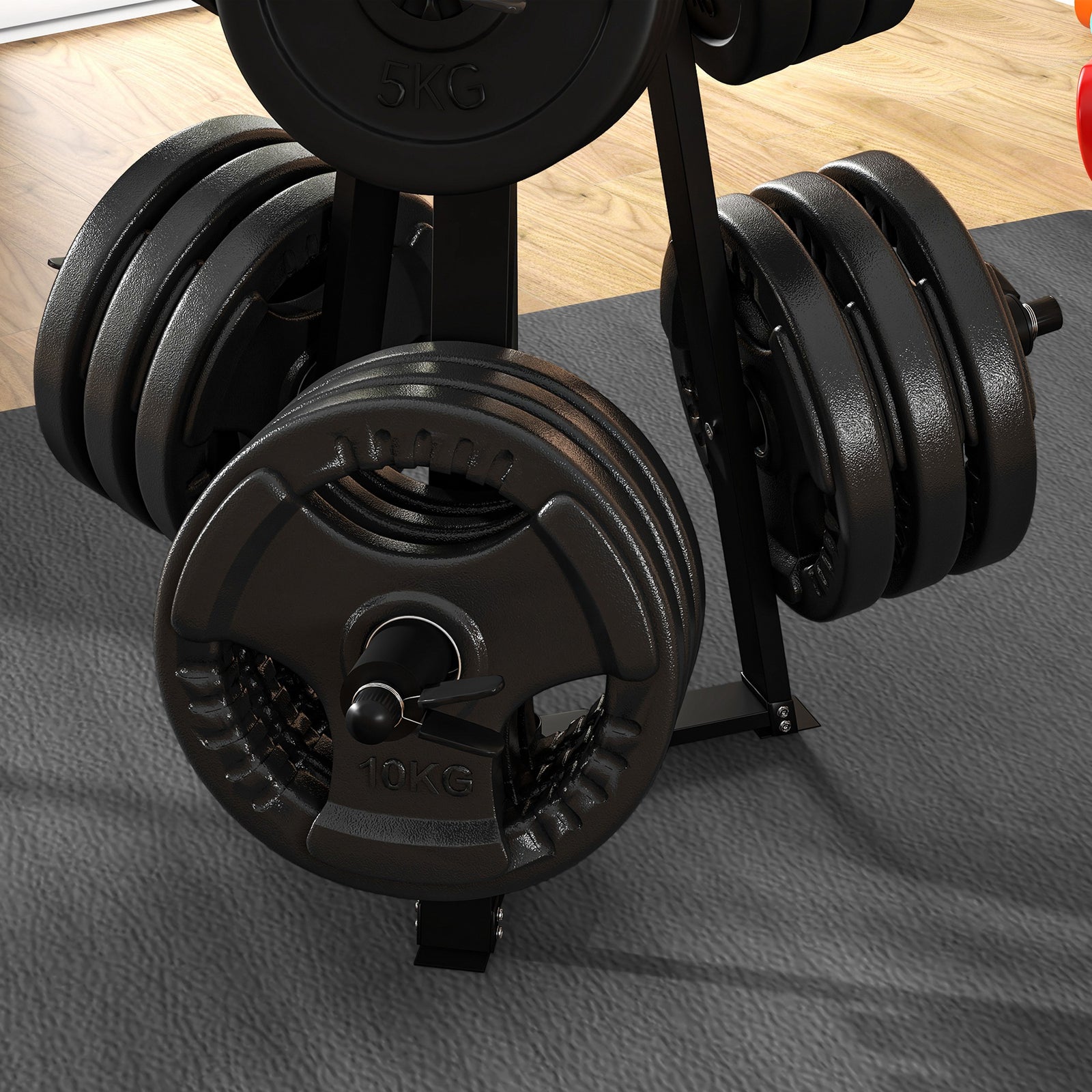 Weight Plate Rack For 5cm Weight Plates And Barbell Bar | Black