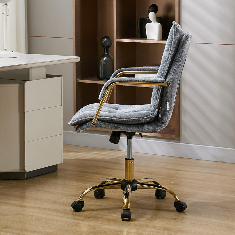 Modern Chenille Upholstered Office Chair With Armrests, Gas Lift Height Adjustment