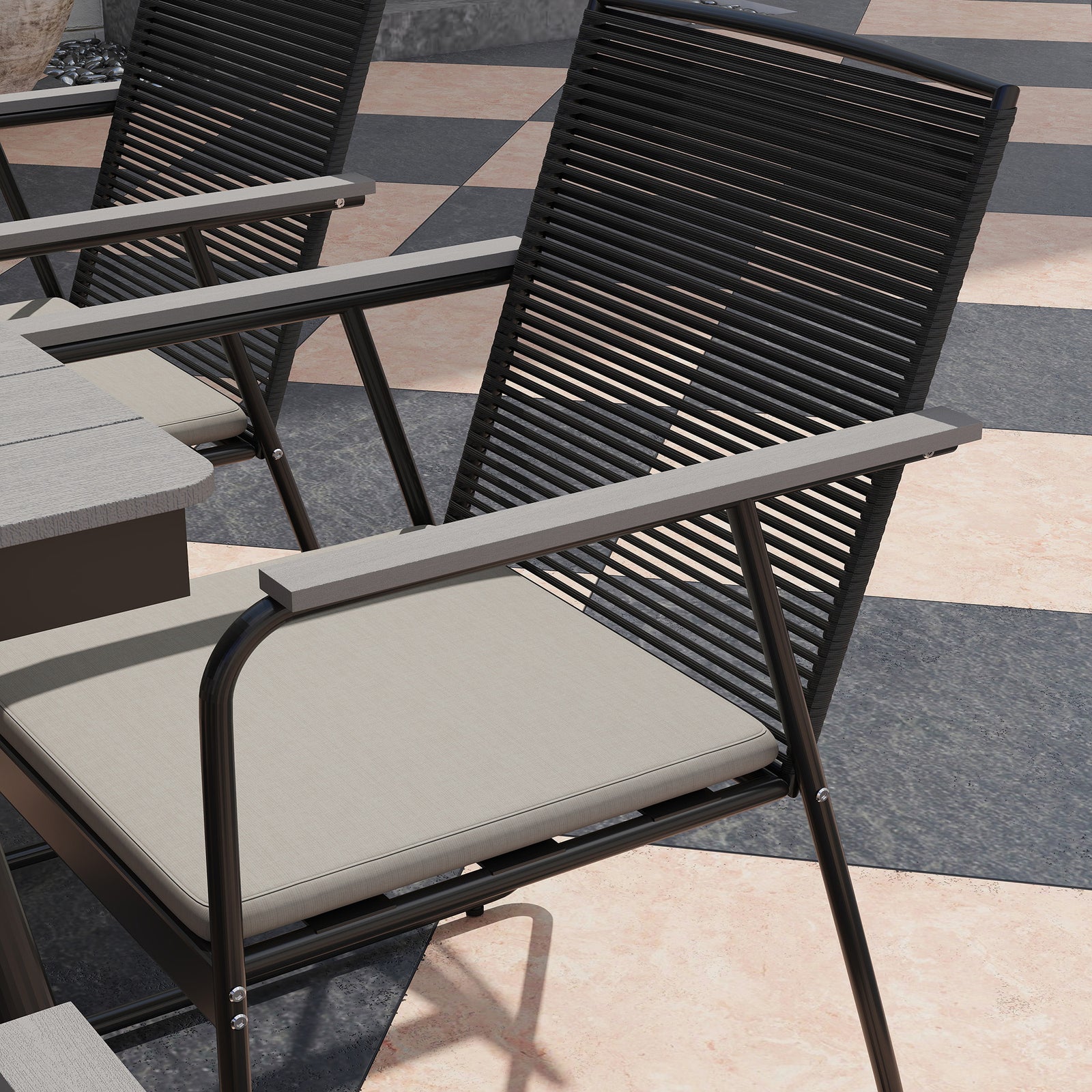6 Seater Garden Dining Set With Cushions Rattan Backrest | Gray