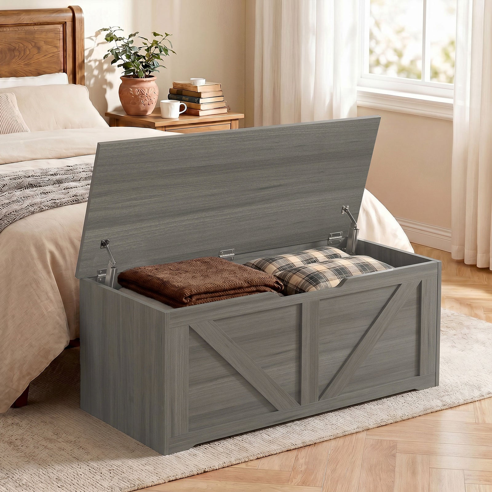 Storage Trunk For Living Room, With Safety Hinges, 100cm | Dark Grey