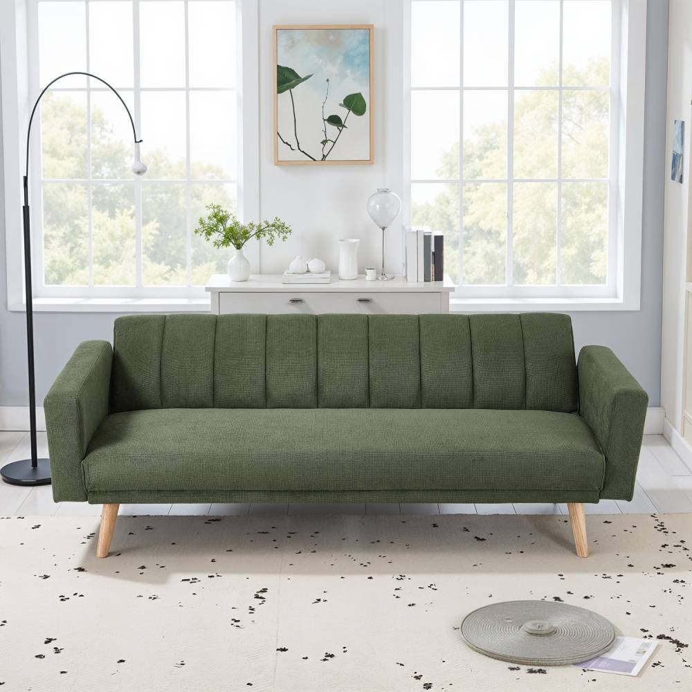 Convertible Sofa Bed, 3-level Adjustable Backrest Upholstered Fabric Sleeper Sofa With Wooden Legs, Green