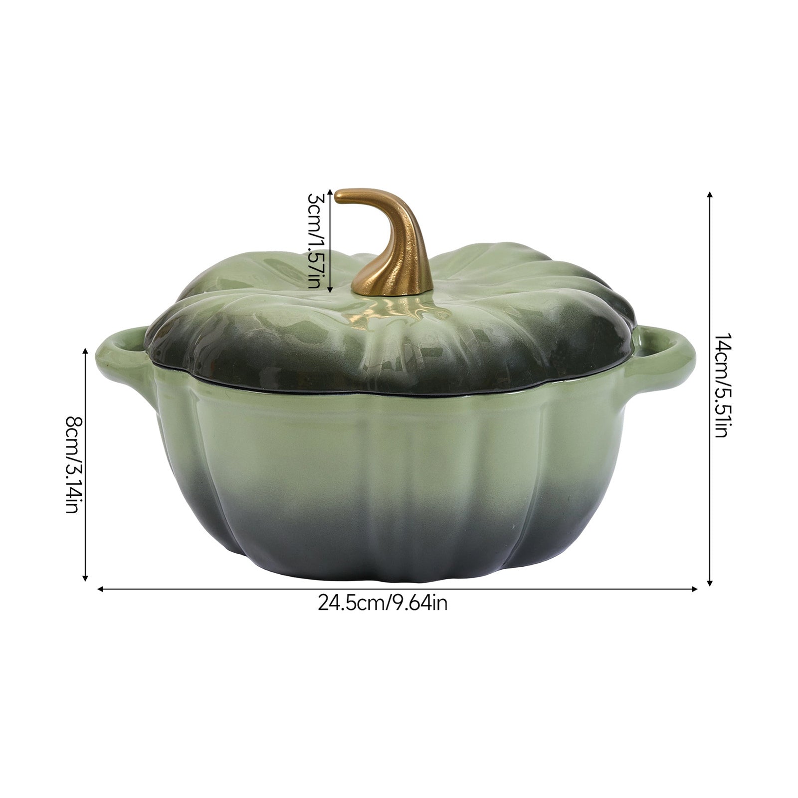 Enamelled Cast Iron Pumpkin Dutch Oven With Lid And Handles | Green