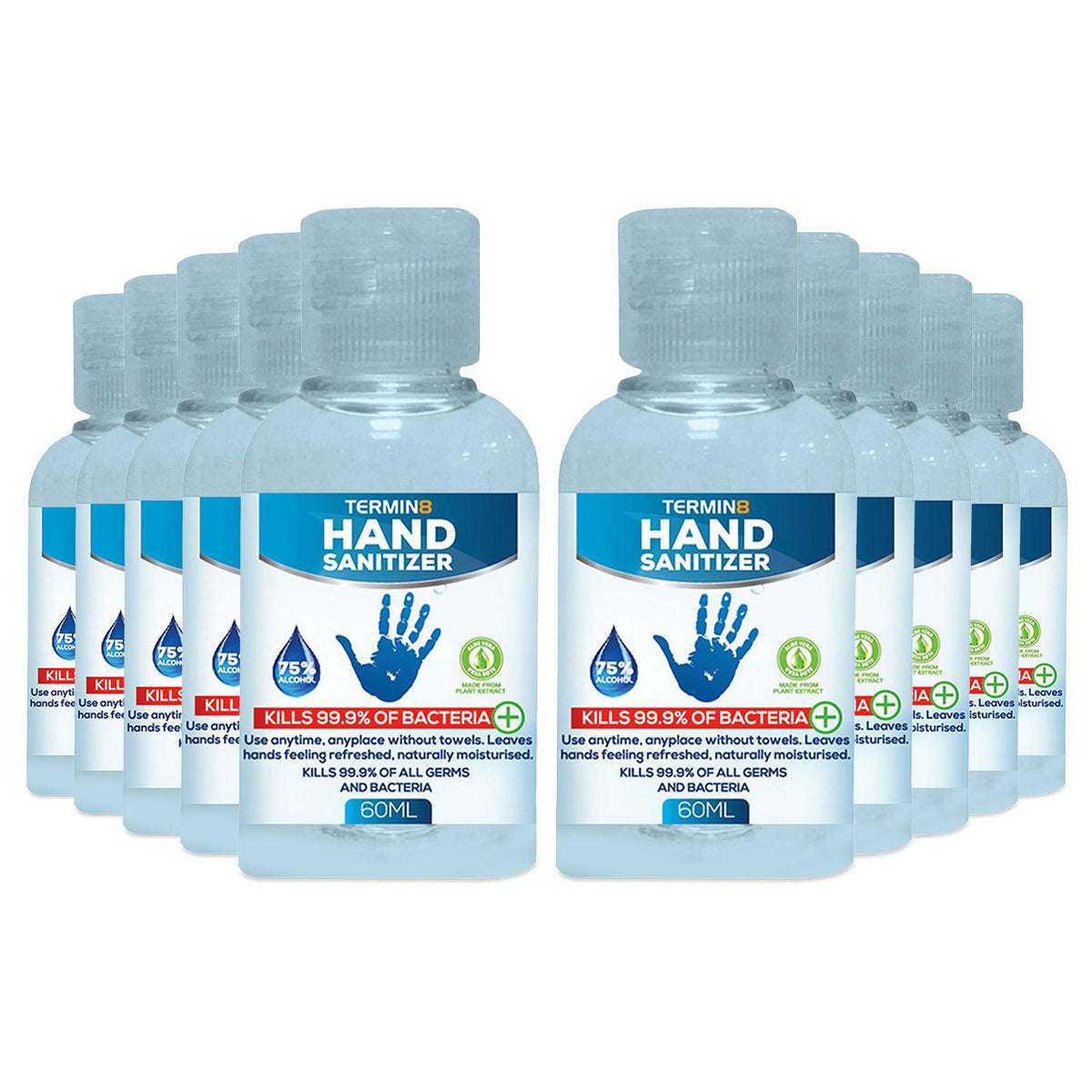 Anti-bacterial Hand Sanitiser Gel, Kills 99.9% Bacteria, 60ml | Set of 10