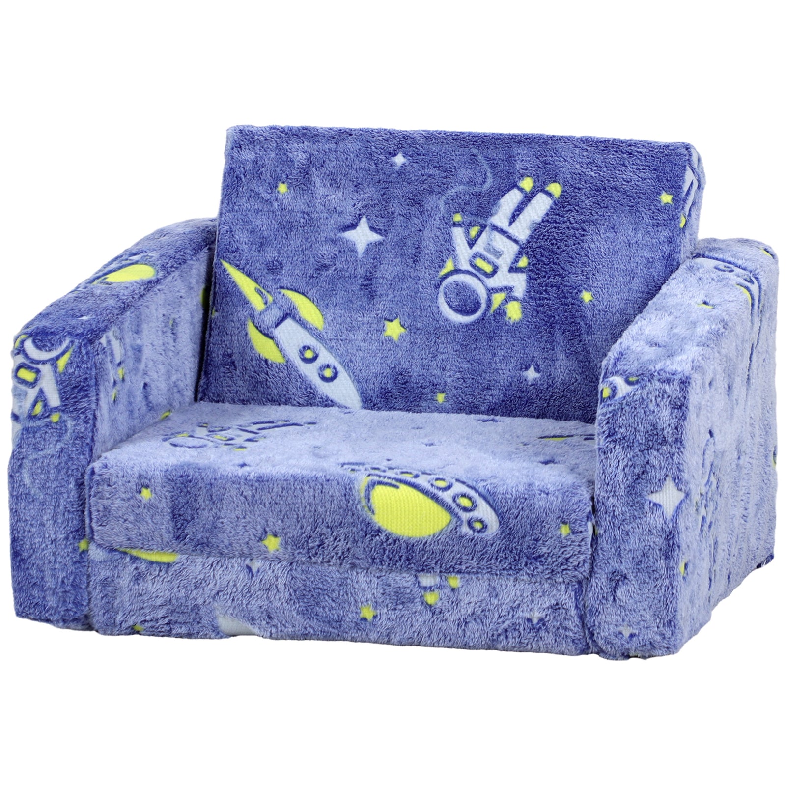 2 In 1 Kids Chair Bed With Glow In The Dark Cosmic Design | Blue
