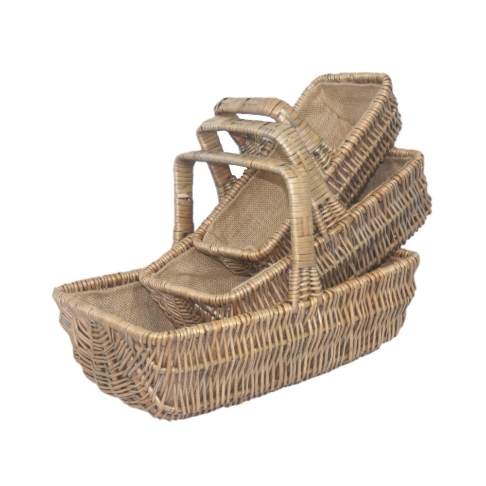 Wicker Rectangular Garden Trugs | Set-of-3 | Brown