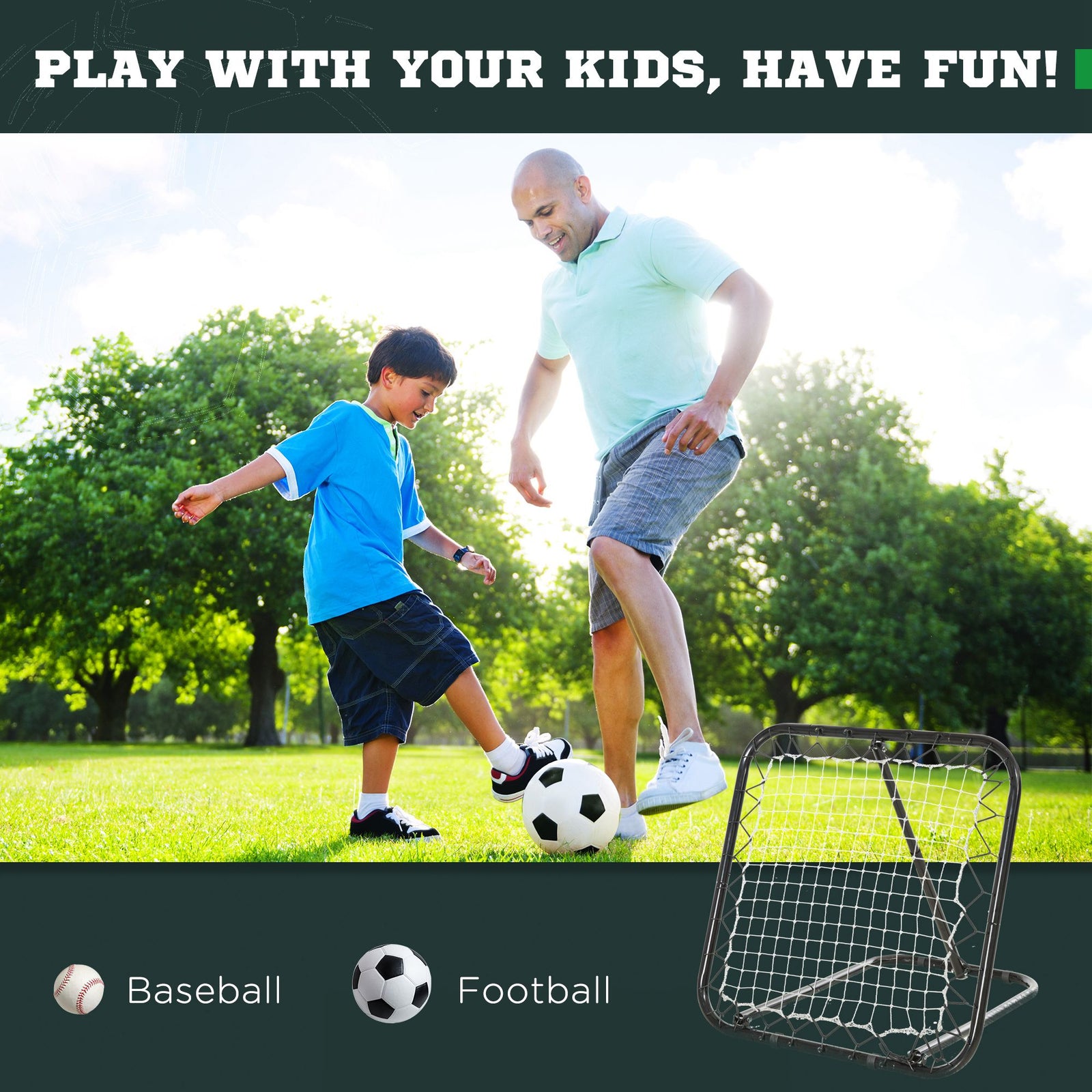Adjustable Rebounder Net Goal Training Set For Football | Black