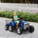 Ride On Tractor With Detachable Trailer, Remote Control, Music | Blue