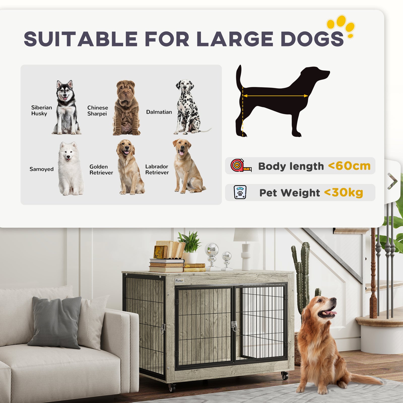 Dog Crate Furniture On Wheels, For Dogs | Gray