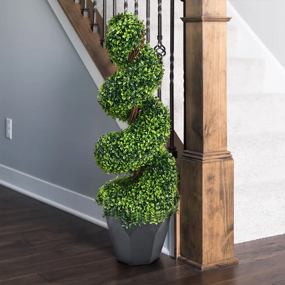 2 Pack Artificial Topiary Spiral Boxwood Tree Fake Plant