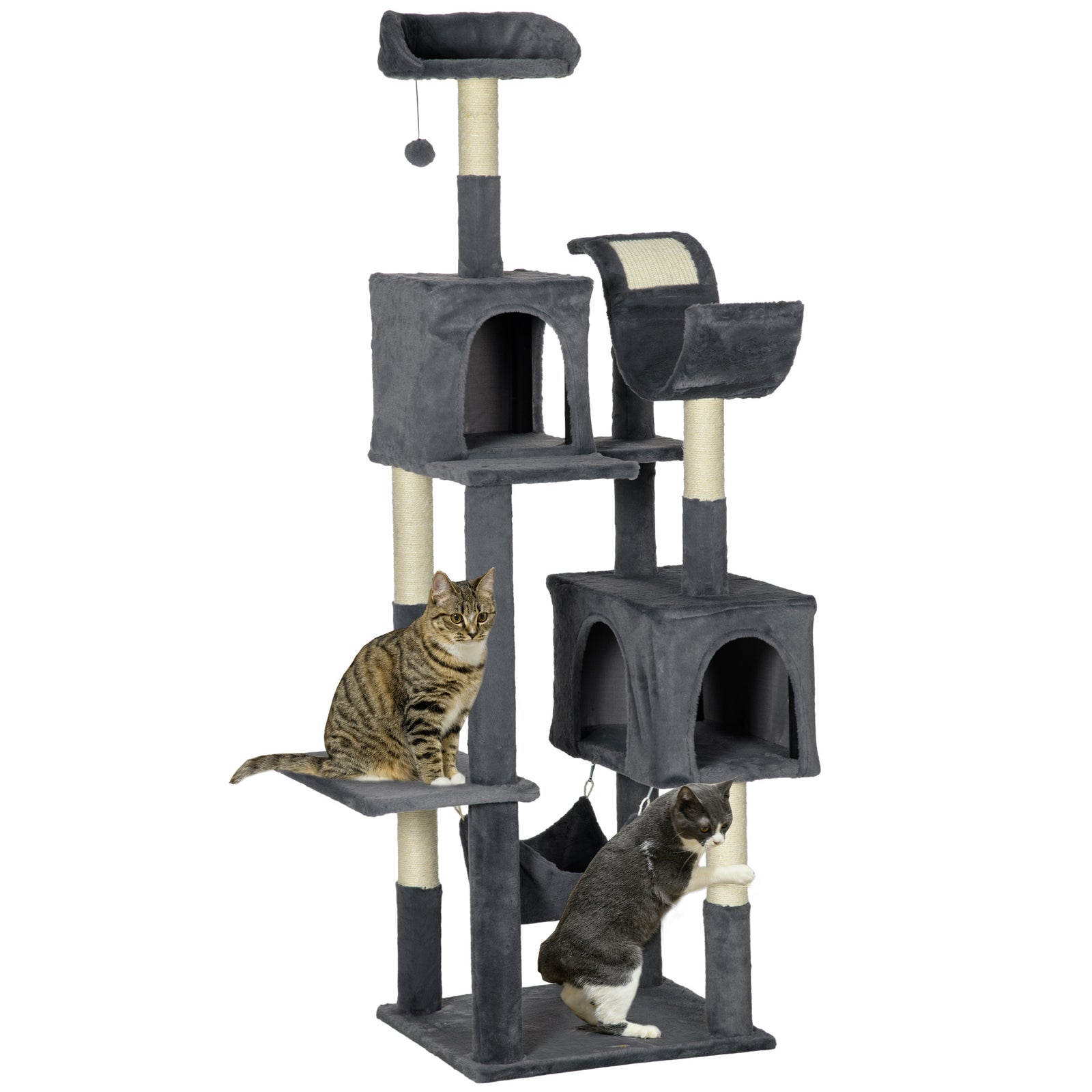 177cm Cat Tree For Indoor Cats, Modern Cat Tower With Hammock - Dark Grey