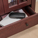 Greenhurst Mahogany Display Cabinet, Media Storage With Shelving And Drawer, Double Perspex Doors