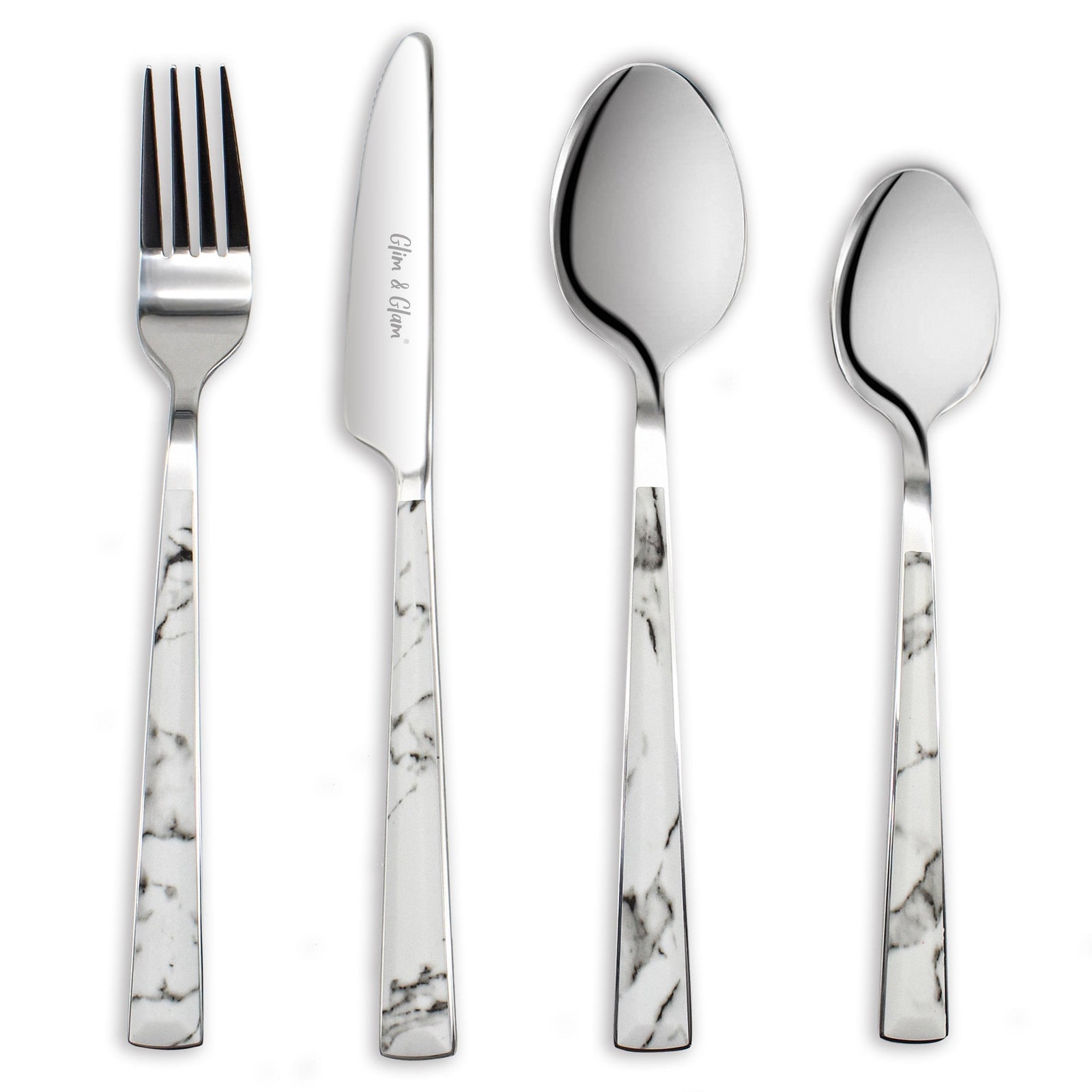 Cutlery Sets 16 Pc Set Knife Fork Spoon Marble Decal Handle