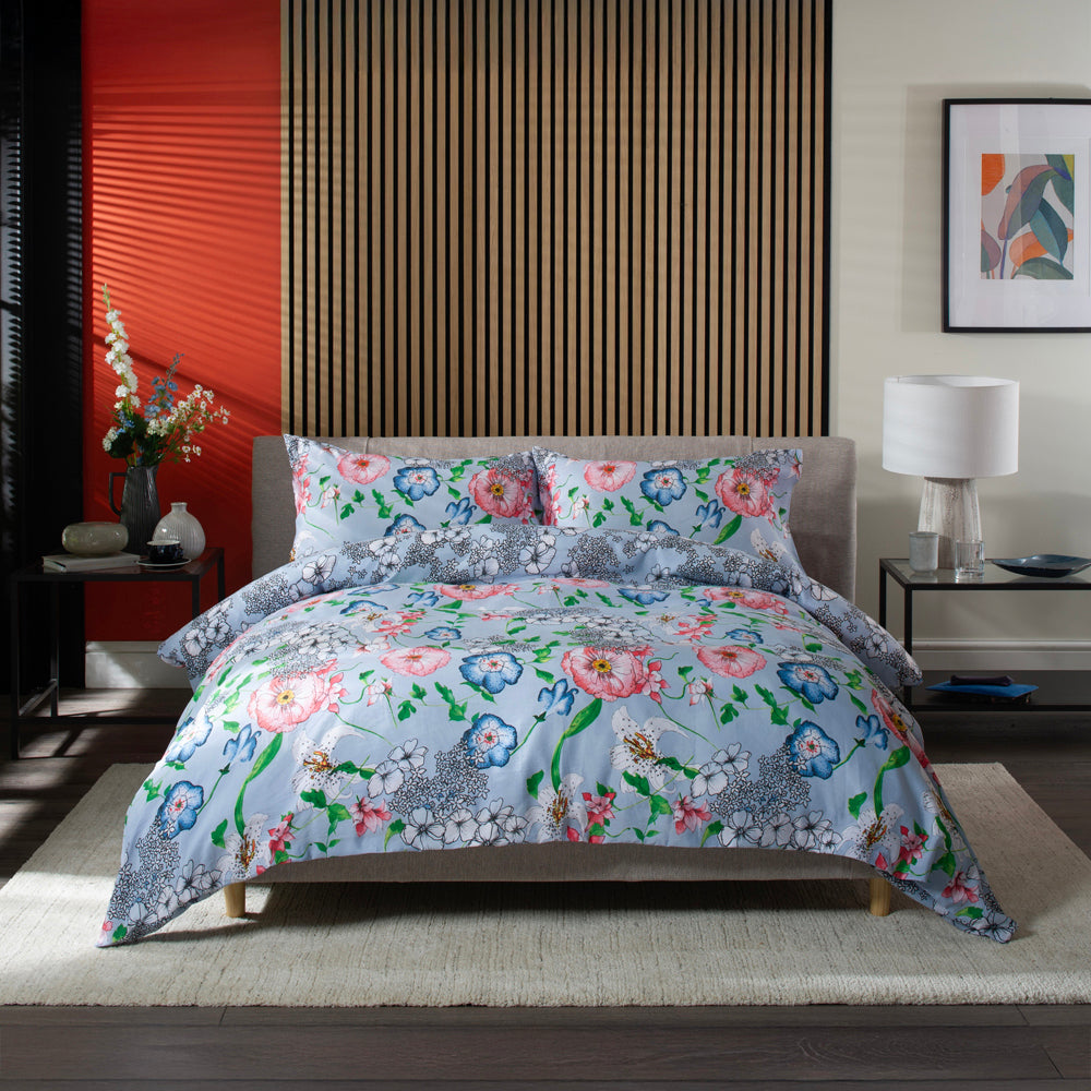 Printed 200 Thread Count Reversible Cotton Rich Fancy Fondant Duvet Cover Set | Super King | Blue