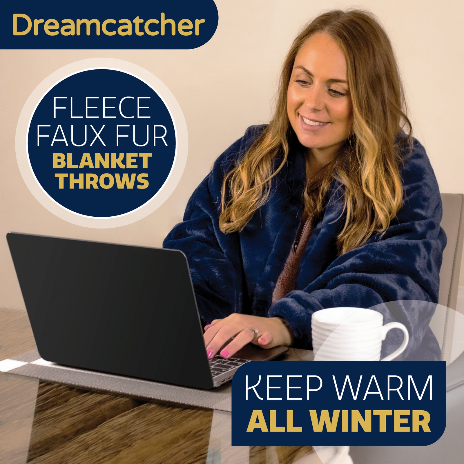 Blanket Throw Soft Faux Fur 160 X 130cm Fleece Overblanket Fluffy Blanket  For Sofa & Beds | L | Blue