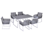 Outsunny 7 Pcs Dining Set With 6 Pe Rattan Chairs & 1 Rectangle Table