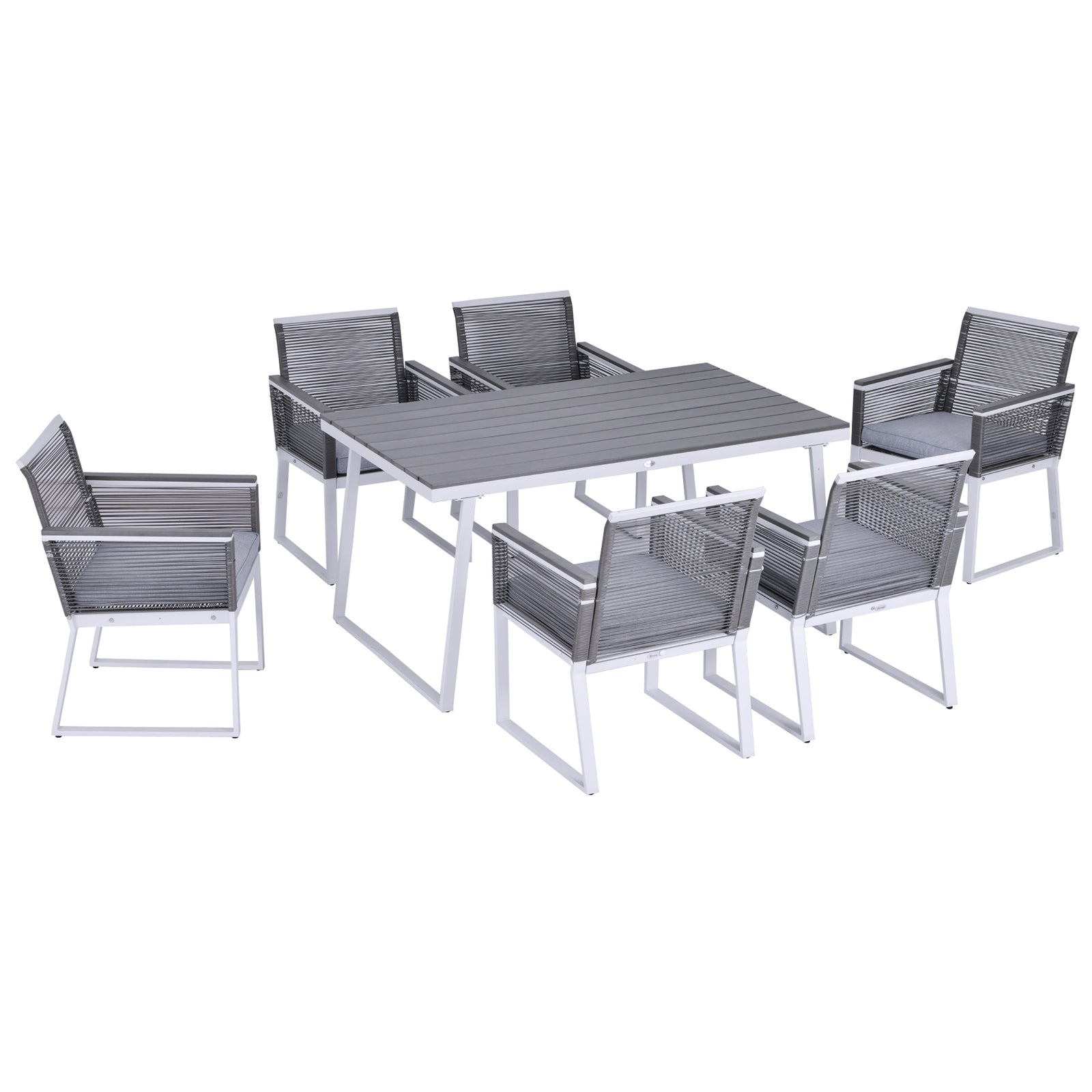 Outsunny 7 Pcs Dining Set With 6 Pe Rattan Chairs & 1 Rectangle Table