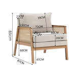 Well-crafted Modern Fabric Armchair With Wooden Frame And Caned Sides, Fluffy Backrest And Thick Cushions | Beige