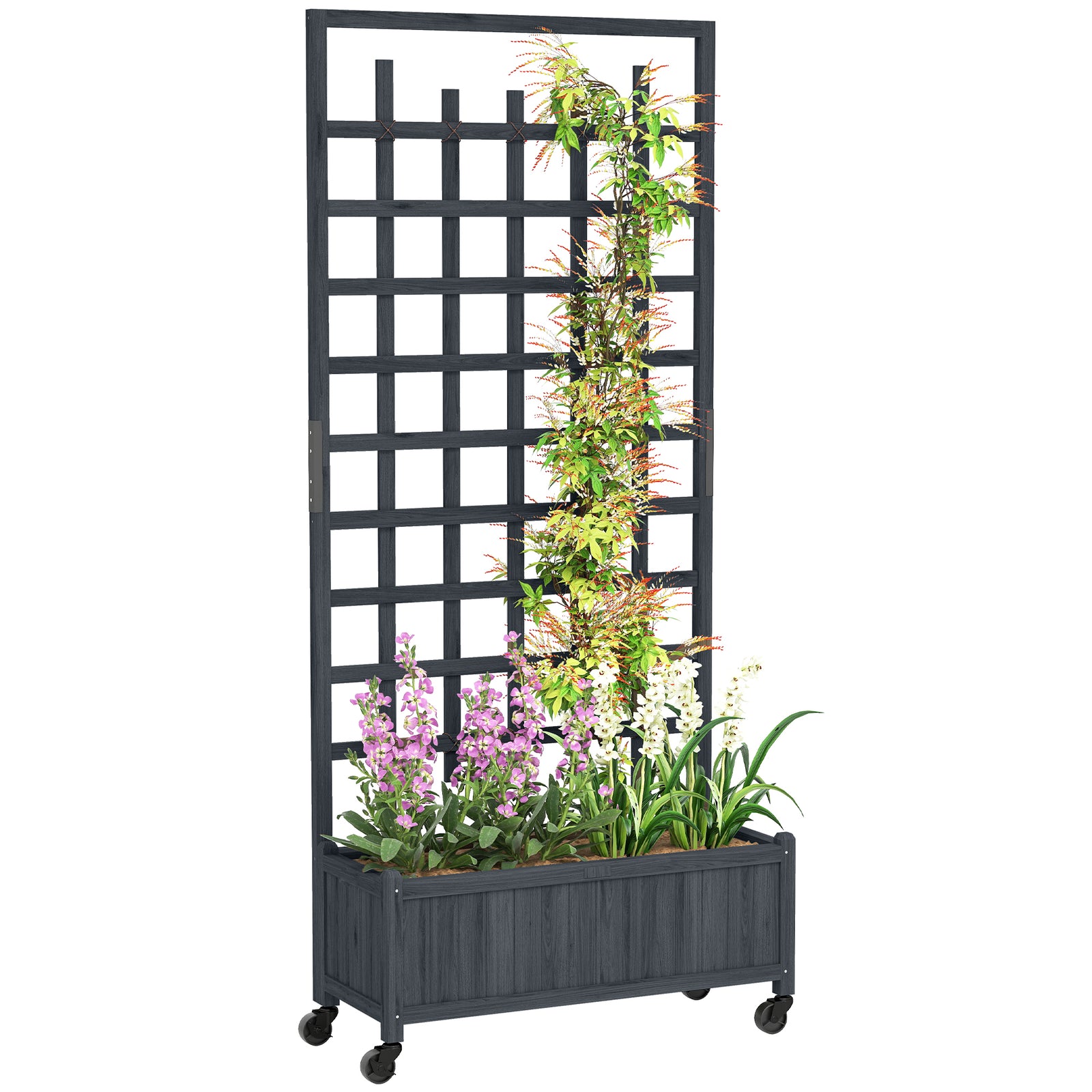 Wooden Trellis Planter Raised Garden Bed With Wheels Grey