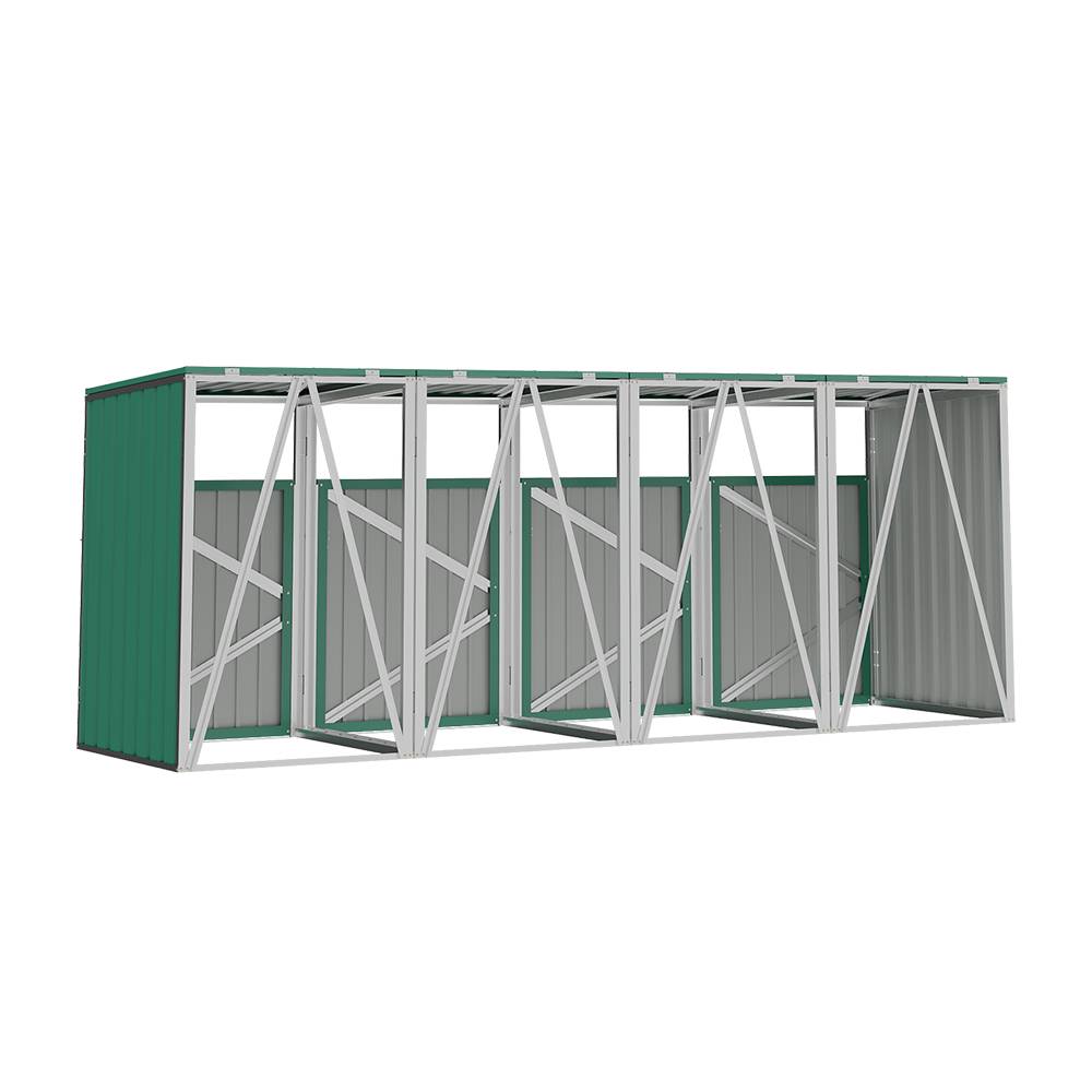 4 Bin Storage Shed – Heavy-duty Galvanized Steel Outdoor Bin Store With Lift-up Lids & Lockable Doors | Green