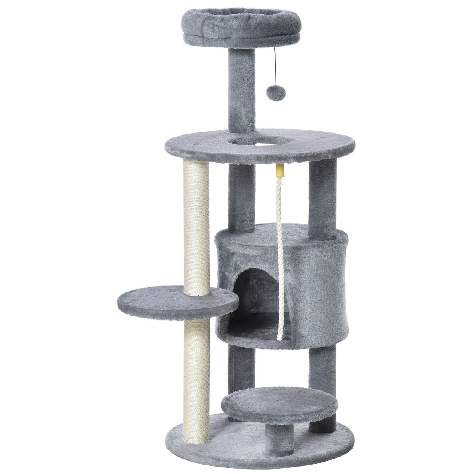 Cat Tree Tower Activity Center With Hanging Ball Toy Teasing Rope 112cm