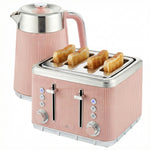 1.7l 3000w Rapid Boil Kettle And 4 Slice Toaster Set | Pink
