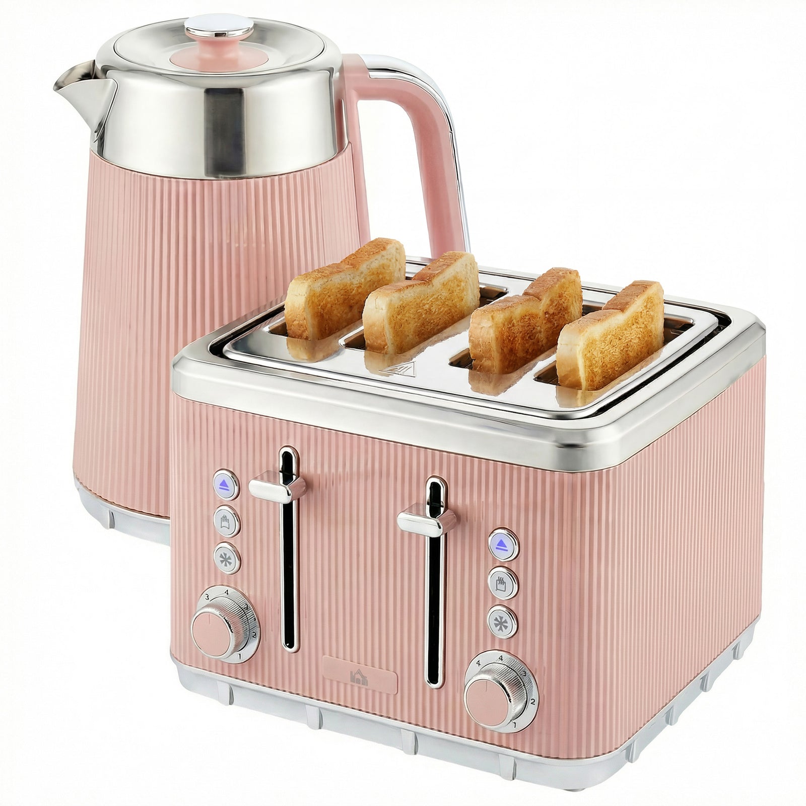 1.7l 3000w Rapid Boil Kettle And 4 Slice Toaster Set | Pink