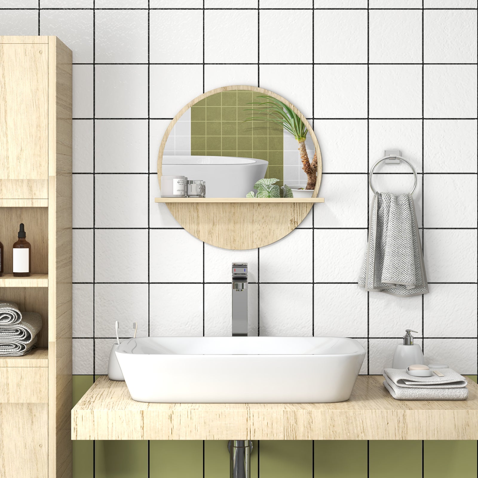 Round Mirror For Wall Makeup Mirror With Shelf | One Size | Natura