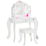 Makeup Dressing Table Set With Tri-folding Mirror And Drawer | White