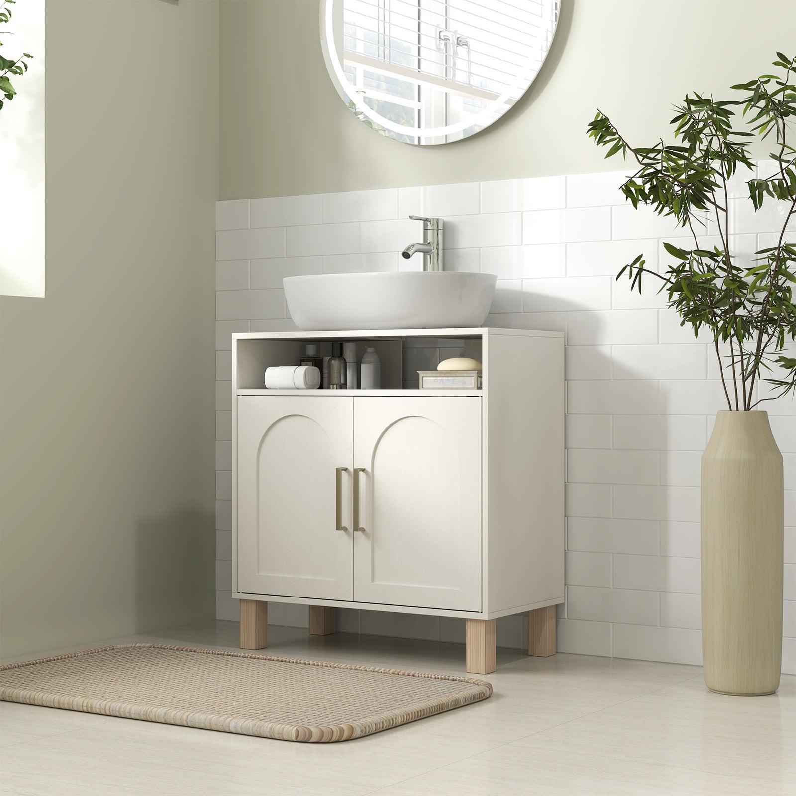 Under Sink Bathroom Cabinet For Basin Without Pedestal, Cream White