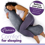 L Shaped Pregnancy Pillow, 145x25x20cm Shredded Memory Foam Full Body Maternity Cushion For Sleeping | J Shape | Dark Grey
