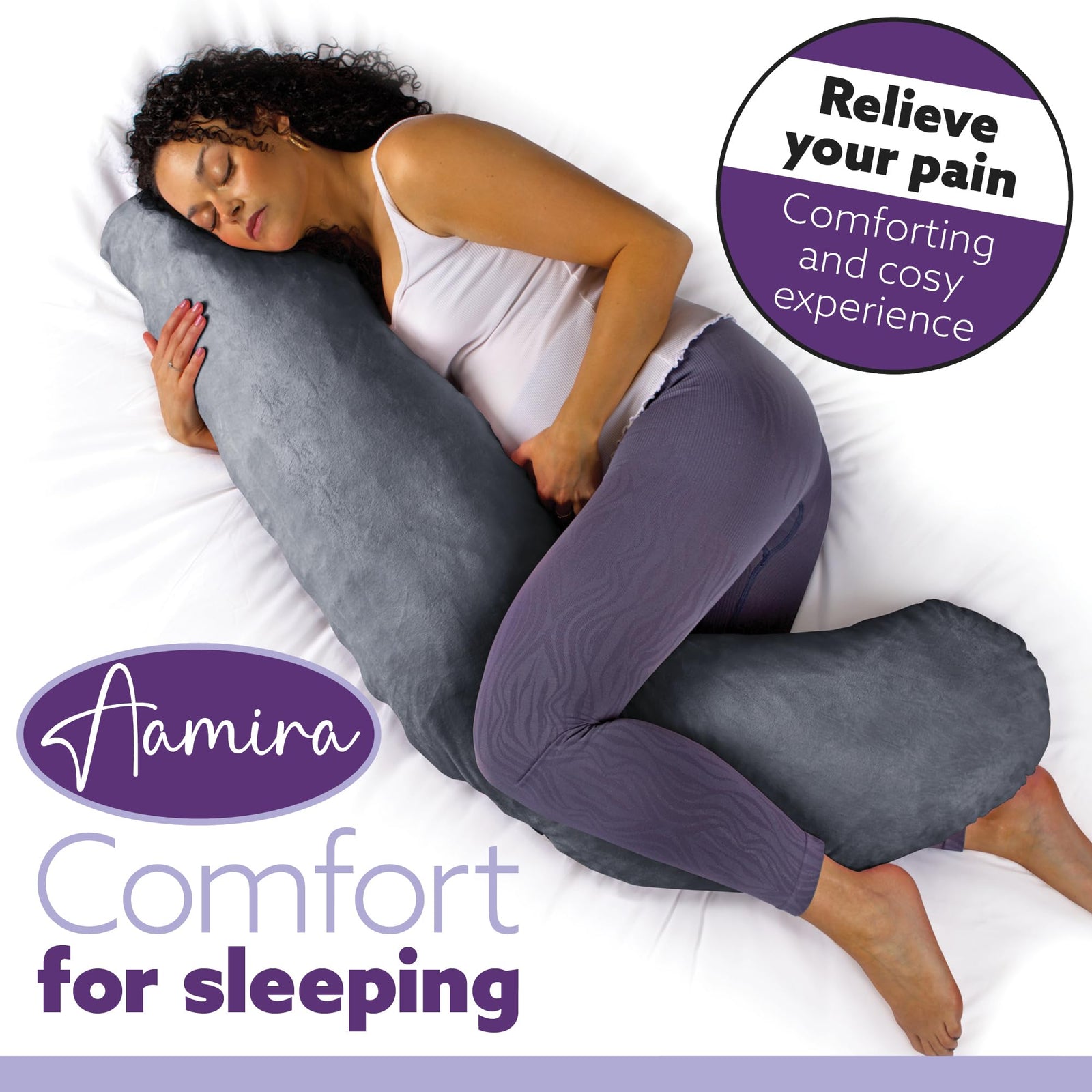 L Shaped Pregnancy Pillow, 145x25x20cm Shredded Memory Foam Full Body Maternity Cushion For Sleeping | J Shape | Dark Grey