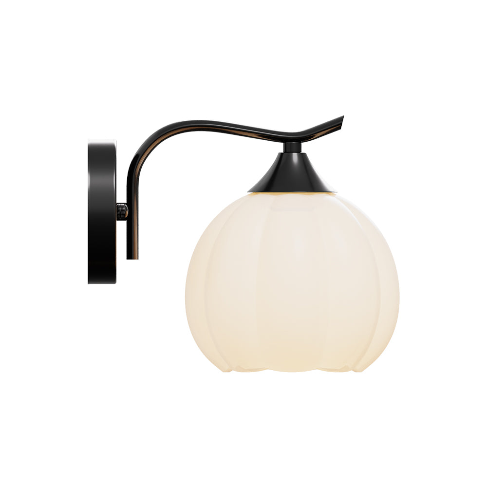 Minimalist Wall Lamp With Petal-shaped White Glass Shade And Black Iron Frame – Elegant Lighting
