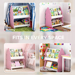AIYAPLAY Double-sided Children's Bookcase With Wheels For Playroom, Pink