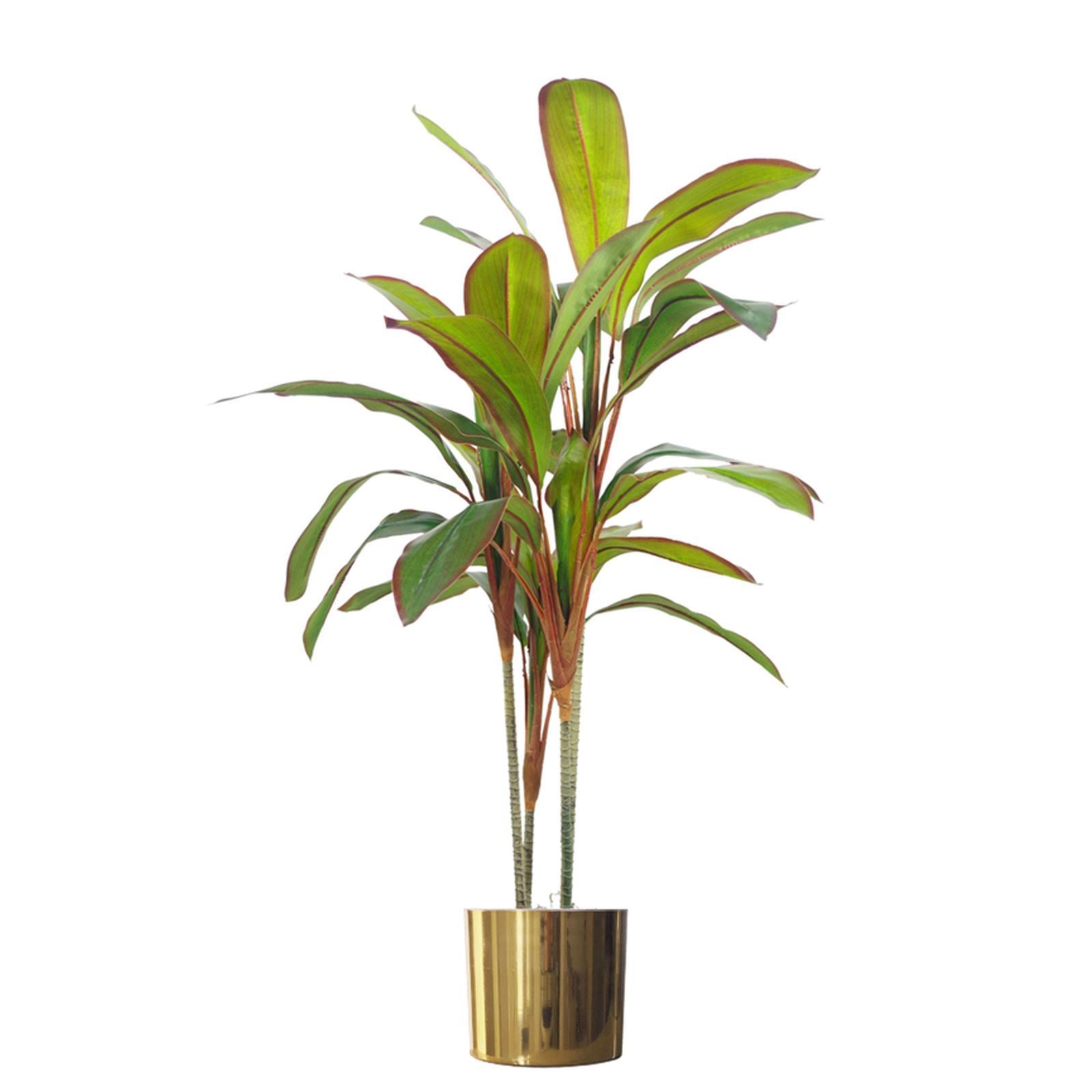 Leaf Artificial 100cm Realistic Dracaena Tropical Plant With Gold Metal Planter