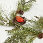 HOMESCAPES Festive Christmas Garland With Artificial Pine And Robins Nests 5ft