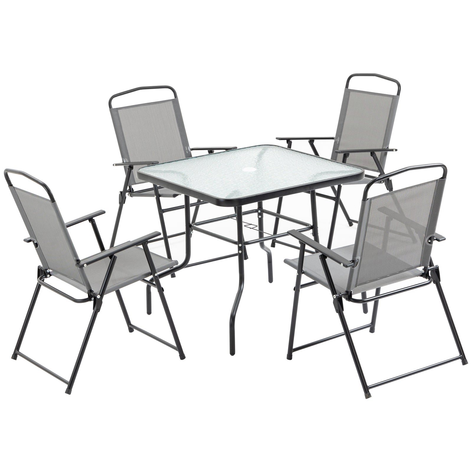5 Piece Garden Set 4 Folding Chairs W/ Parasol Hole