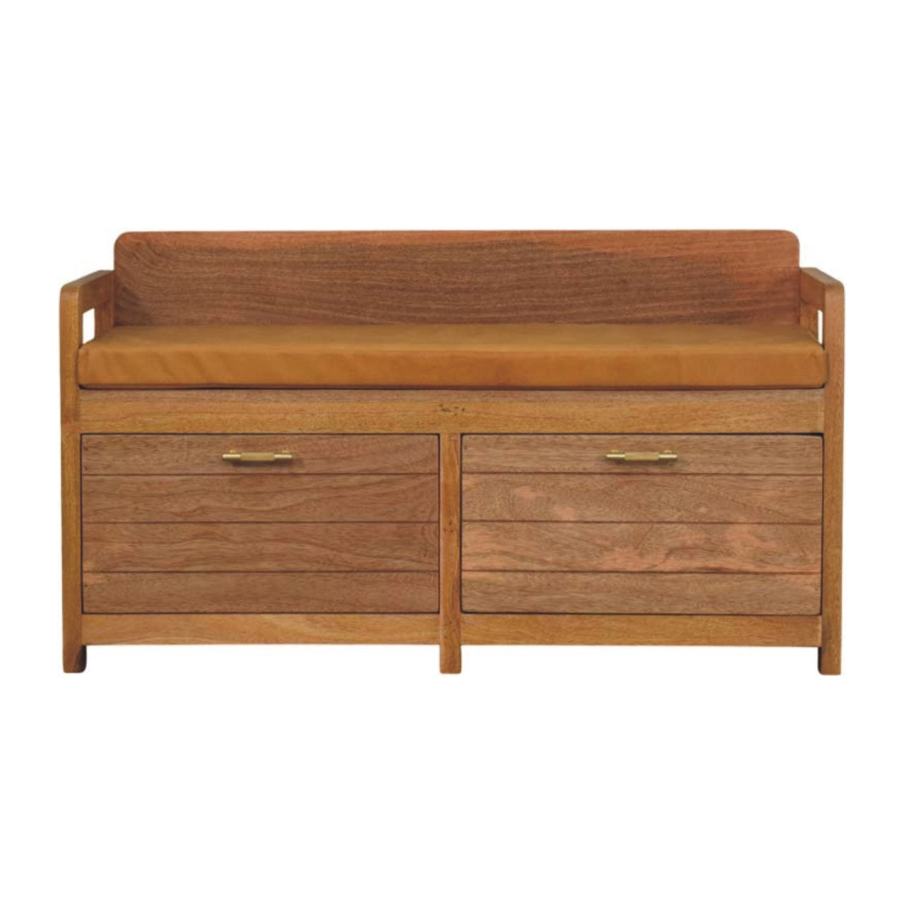 Solid Wood Oxford Oak-ish Storage Bench, 2 Drawers, Light Brown