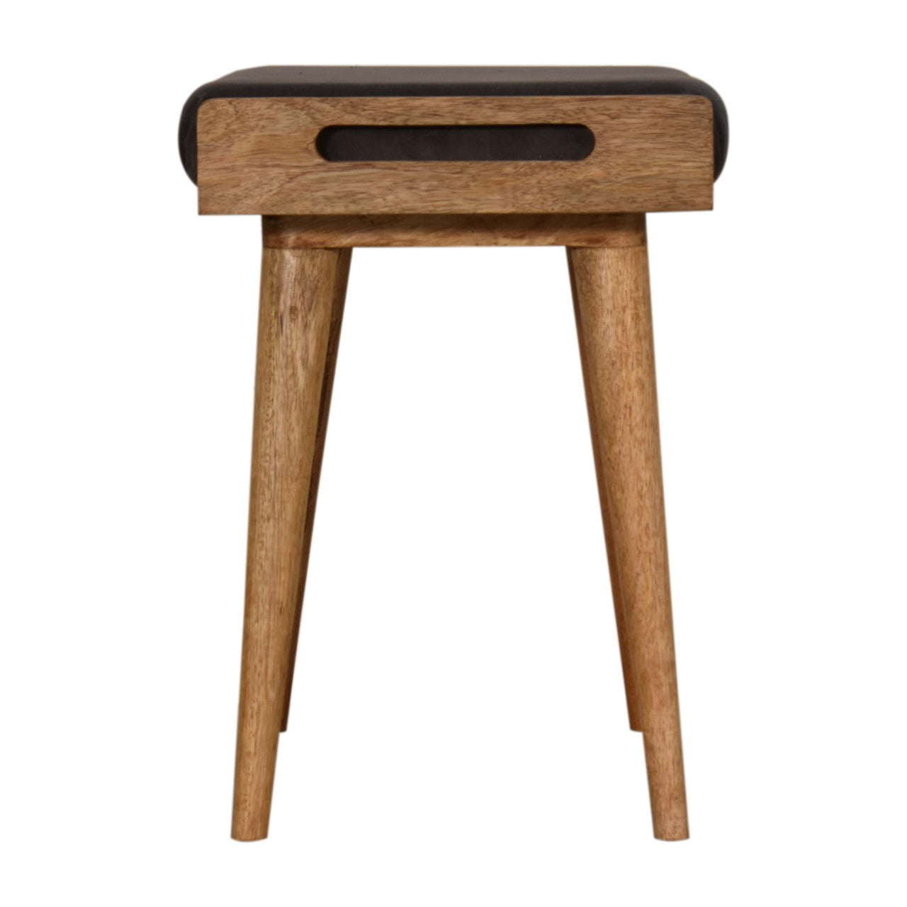 Solid Mango Wood Grey Velvet Tray Style Footstool