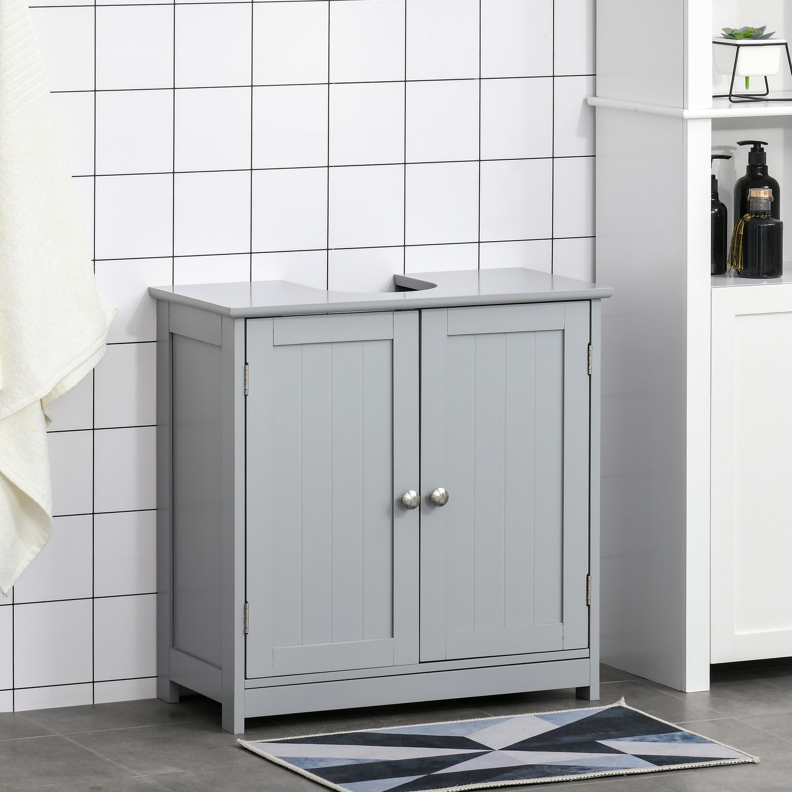 Under-sink Storage Cabinet Adjustable Shelf Drain Hole | One Size | Gray