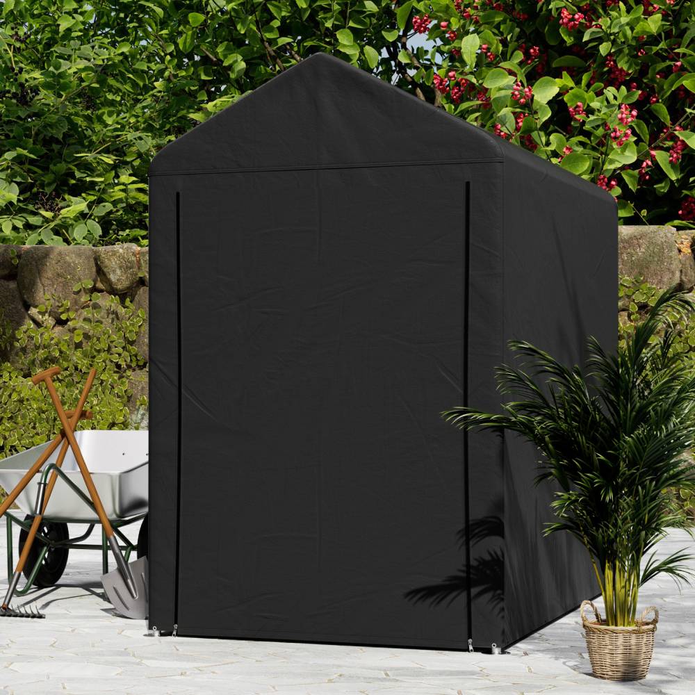 4x6ft Outdoor Storage Shed With Apex Roof – Waterproof Pe Fabric, Galvanized Steel Frame & Roll-up Door