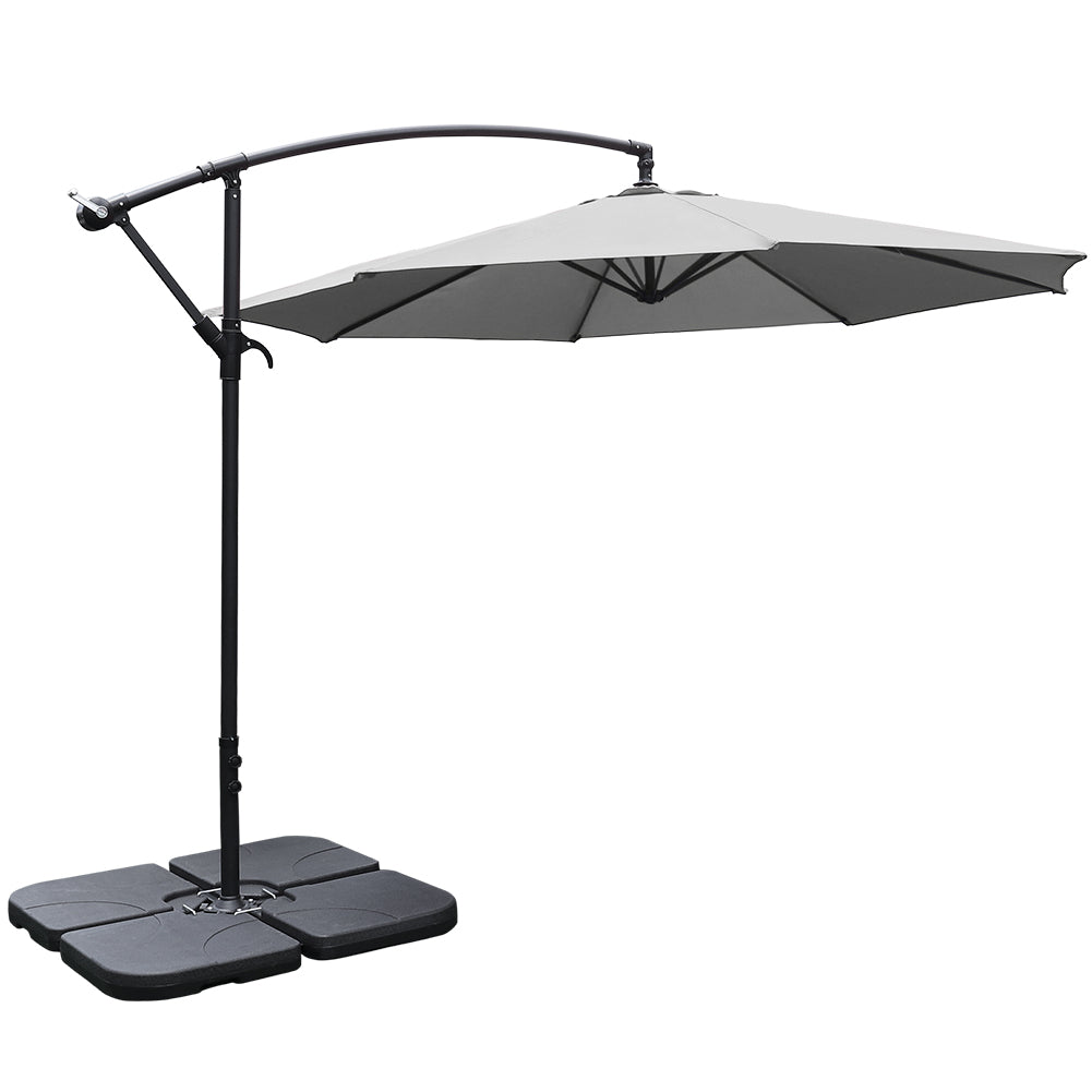 3m Banana Cantilever Patio Parasol For Outdoor Sunshade And Rain With A Cross Base And A Square Base | One Size | Light Grey