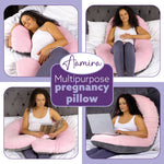 C Shaped Pregnancy Pillow, 140x65x20cm Shredded Memory Foam Full Body Maternity Cushion For Sleeping | C Shape | Pink