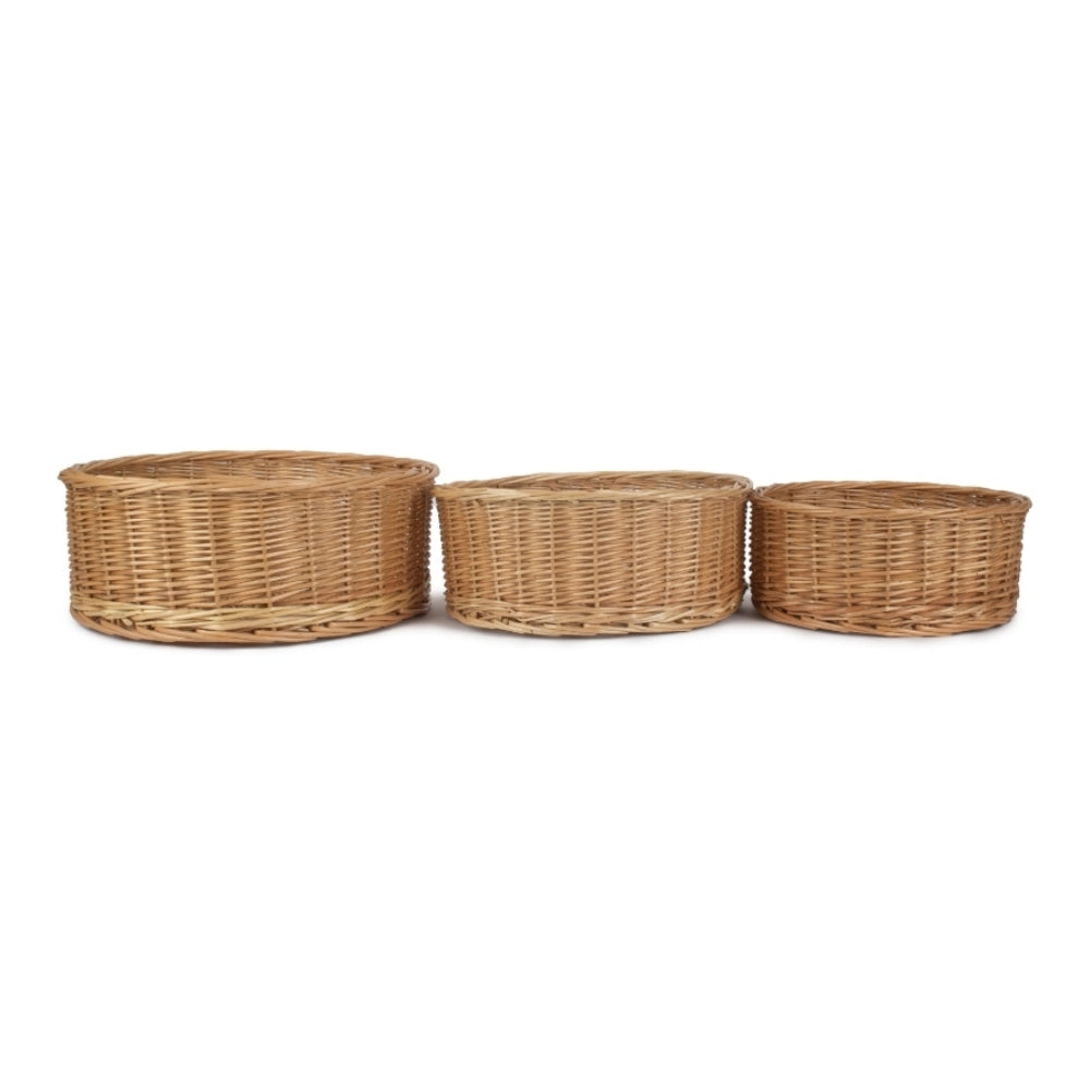 Wicker Round Straight Sided Tray | Set-of-3 | Brown