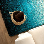 Blended Thick Shaggy Fluffy Deep Pile Living Room Rug | 200cm x 290cm | Teal